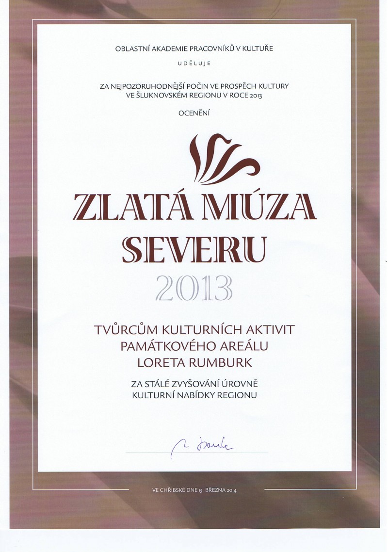 Loreta Rumburk, ocenění Zlatá múza severu 2013